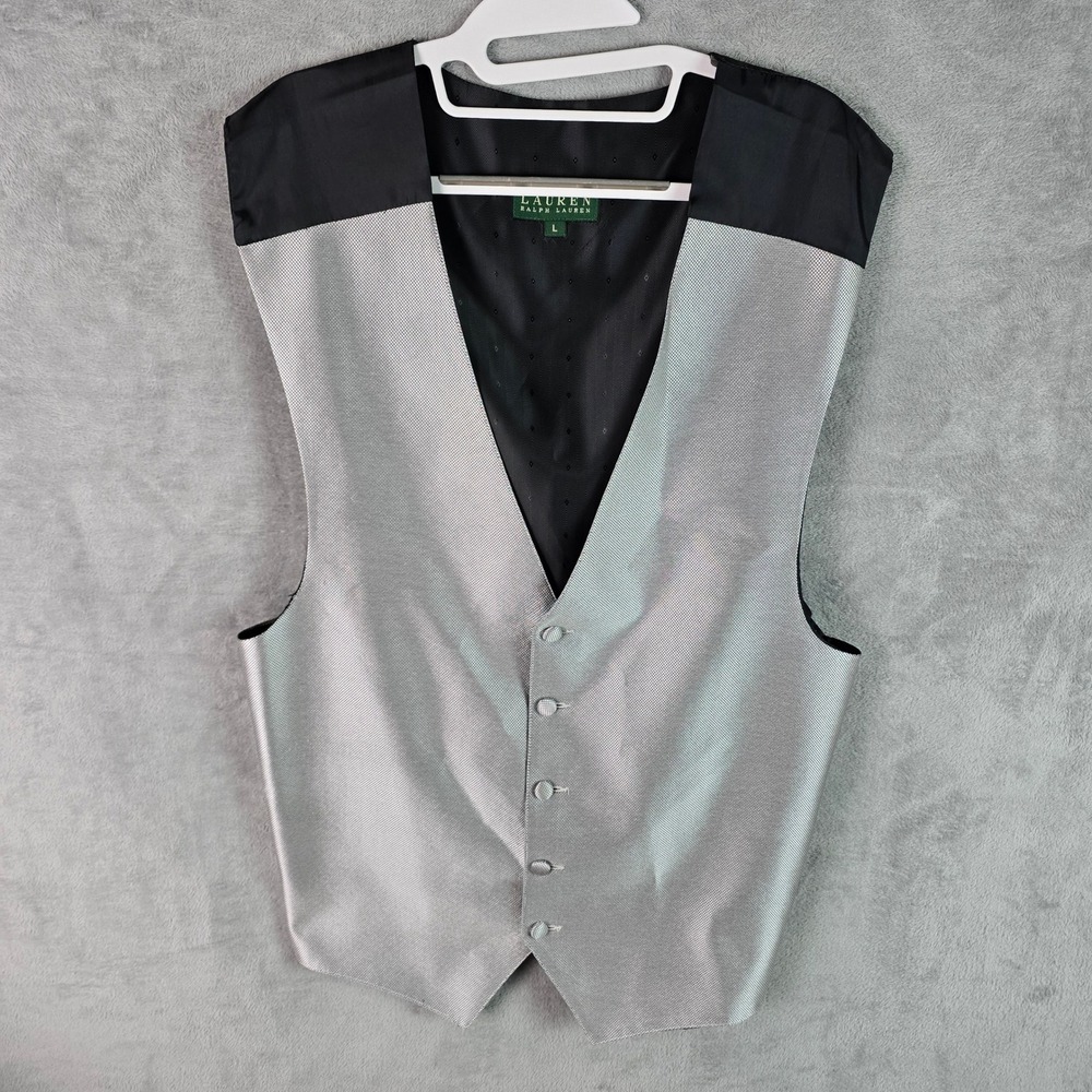 Lauren Ralph‎ Lauren Mens Silver Micro Diamond Tuxedo Vest Size L Formal Wedding